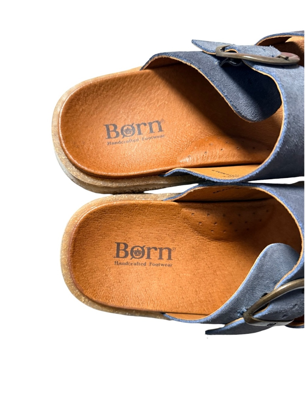 Born Leather Cross Strap Buckle Slide Sandals Blue Gray Size 8 - Picture 6 of 10